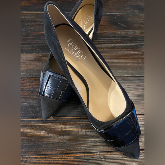 Franko Sarto Black Suede Low Wrapped Block Heels - Picture 8 of 9